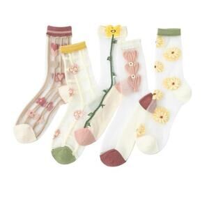 Womens Sheer Socks, Summer Transparent Thin Vintage Flower Mesh Lace Pantyhose